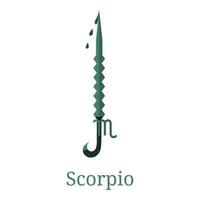 épée de scorpion. signe du zodiaque. arme zodiacale de dessin animé plat. l'une des 12 armes du zodiaque. vecteur astrologique, signe horoscope. illustration vectorielle isolée sur fond blanc