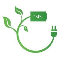 concept d'écologie avec batterie, prise et feuilles. économiser le symbole de signe d'icône d'énergie. recycler le logo. illustration vectorielle pour toute conception. vecteur