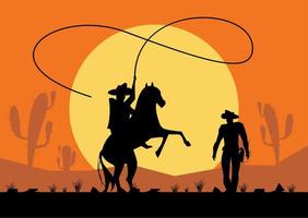 cowboys avec corde et cheval vecteur