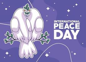 lettrage du jour de la paix avec des colombes vecteur