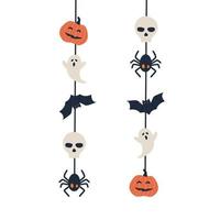 bannière de texte joyeux halloween avec chauve-souris, araignée, citrouille et fantôme, image vectorielle vecteur