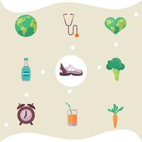 neuf icônes de la journée de la santé vecteur