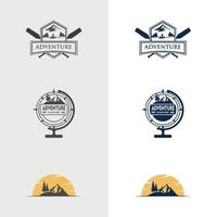 création d'icône de logo d'insigne extérieur d'aventure de montagne. tourisme de montagne, randonnées. vecteur
