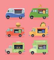 six icônes de camions de nourriture vecteur
