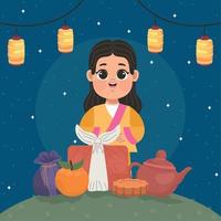 femme dans la célébration de chuseok vecteur