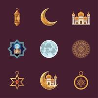 neuf icônes de ramadan kareem vecteur
