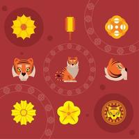 neuf icônes du nouvel an chinois vecteur