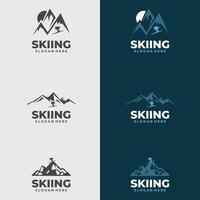 logo du club de ski, icône du skieur, ski, montagnes. vecteur de conception de logo de ski silhouette, sports d'hiver.