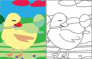 page de coloriage de canard d'animaux de ferme mignon. vecteur