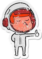 autocollant en détresse d'un astronaute confiant en dessin animé donnant un signe de pouce en l'air vecteur