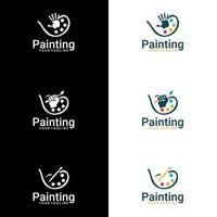 palette avec peintures et pinceaux. vecteur de conception de logo de palette de peinture