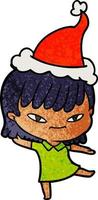 dessin animé texturé d'une femme portant un bonnet de noel vecteur