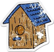 doodle dessin animé autocollant en détresse d'une maison d'oiseau en bois vecteur