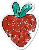 doodle de dessin animé d'autocollant en détresse d'une fraise fraîche vecteur