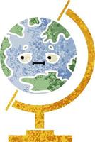 globe de dessin animé de style illustration rétro du monde vecteur