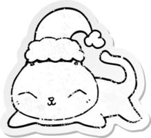 autocollant en détresse d'un chat de noël dessin animé mignon vecteur
