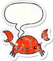 crabe de dessin animé et autocollant en détresse bulle vecteur
