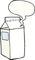 carton de lait de dessin animé et bulle de dialogue vecteur