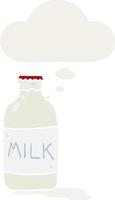 bouteille de lait de dessin animé et bulle de pensée dans un style rétro vecteur