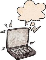 ordinateur portable de dessin animé et bulle de pensée dans le style de motif de texture grunge vecteur