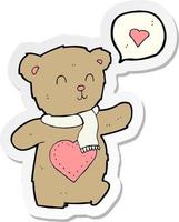 autocollant d'un ours mignon de bande dessinée avec le coeur d'amour vecteur