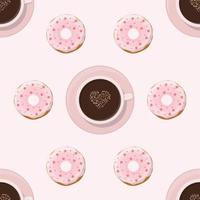 tasse à café et modèle sans couture rose beignet vecteur