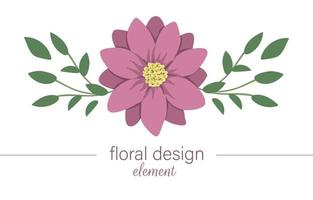 élément décoratif horizontal floral de vecteur. illustration à la mode plate avec fleur, feuilles, branches. prairie, bois, clipart de forêt. Beau bouquet de printemps ou d'été isolé sur fond blanc vecteur