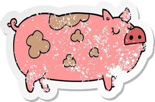 autocollant en détresse d'un cochon de dessin animé vecteur