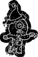 icône de dessin animé en détresse d'un astronaute extraterrestre cyclope pointant portant un bonnet de noel vecteur