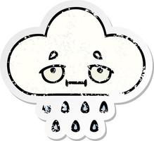 autocollant en détresse d'un joli nuage de pluie de dessin animé vecteur