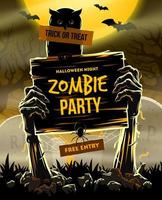 illustration vectorielle halloween - bras de l'homme mort du sol avec invitation à la fête des zombies vecteur