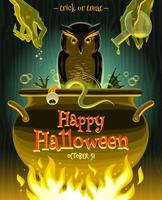illustration vectorielle halloween - sorcière cuisine une potion empoisonnée dans un chaudron