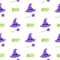 joli motif vectoriel harmonieux d'halloween avec des chapeaux de sorcière, des baguettes magiques
