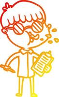 ligne de gradient chaud dessin dessin animé garçon portant des lunettes avec presse-papiers vecteur