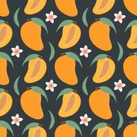 modèle sans couture avec mangue, fleurs et feuilles. motif de fruits. vecteur