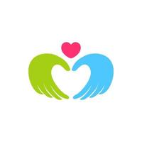 modèle de conception de logo de soins d'amour. main avec illustration de forme d'amour vecteur