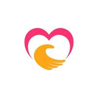 modèle de conception de logo de soins d'amour. main avec illustration de forme d'amour vecteur