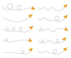 ensemble d'itinéraire d'avion en papier en pointillés vecteur