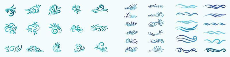 vagues d'eau vectorielles, fond de vagues aqua, vagues de l'océan et de la mer, illustration vectorielle d'icône de vague d'eau, croquis des vagues de la mer. vague de tempête, vintage et océan plage tempêtes ensemble d'illustrations vectorielles dessinées à la main. vecteur
