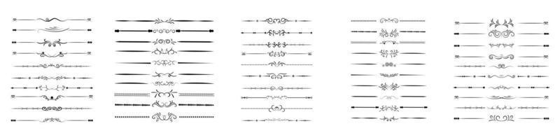 ensemble de lignes horizontales ondulées, lignes de coup de pinceau dessinés à la main. vecteur défini isolé sur blanc. gribouillis dessiné à la main. encre noire, lignes de règle ornementales de conception différente, diviseurs vectoriels, calligraphie