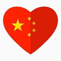 drapeau de la chine en forme de coeur, style plat, symbole de l'amour pour son pays, patriotisme, icône du jour de l'indépendance. vecteur