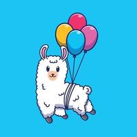 Lama de dessin animé mignon avec des ballons en illustration vectorielle vecteur