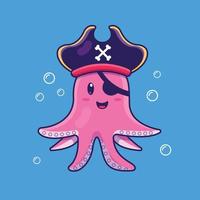 pirate de poulpe de dessin animé mignon en illustration vectorielle vecteur