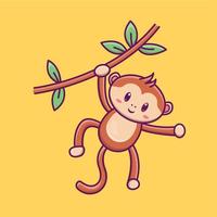 singe de dessin animé mignon sur une branche en illustration vectorielle vecteur