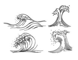 illustration de style de croquis des vagues de la mer. modèle de croquis des vagues de la mer. vague de surf océanique vecteur