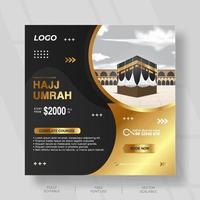 publication sur les réseaux sociaux pour hajj umrah avec couleur noir et or vecteur