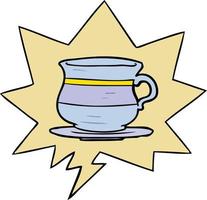 dessin animé vieille tasse de thé et bulle de dialogue vecteur