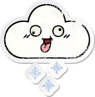 autocollant en détresse d'un joli nuage de neige de dessin animé vecteur