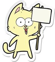 autocollant d'un chat drôle de bande dessinée avec signe vecteur