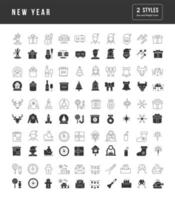 ensemble d'icônes simples du nouvel an vecteur
